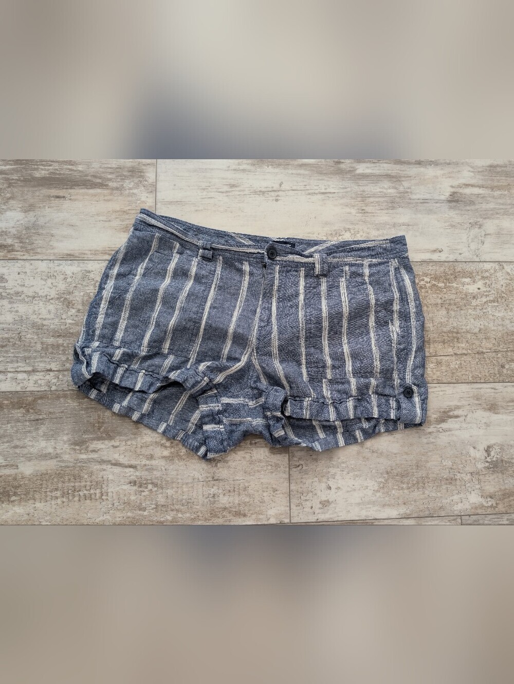 GAP Blue and White Striped Ruffle Hem Linen Women’s Shorts
